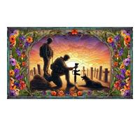 5D Full Round Drill Diamond Painting Kit 40x70cm| Stained Glass Style Memorial Art - Warrior and Loyal War Dog Amidst Poppy Field, Ideal DIY Wall Decor for Remembrance Day and Home