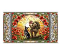 5D Full Round Drill Diamond Painting Kit 40x70cm| Stained Glass Style Memorial Art - Warrior and Loyal War Dog Amidst Poppy Field, Ideal DIY Wall Decor for Remembrance Day and Home