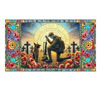 5D Full Round Drill Diamond Painting Kit 40x70cm| Stained Glass Style Memorial Art - Warrior and Loyal War Dog Amidst Poppy Field, Ideal DIY Wall Decor for Remembrance Day and Home-B