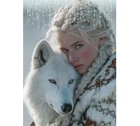 5D Girl Diamond Art Wolf Diamond Painting Kit for Adults Beginners, DIY Full Round Drill Crystal Art kits for Adults, Embroidery Cross Stitch Gem Painting Crafts for Home Room Decor 90x120 cm Q4-369
