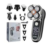 5D Head Shavers for Bald Men, Electric Men's Rotatry Shvers with Detachable Head, LED Display Dry/Wet Bald Head Razor, IPX7 Waterproof,6 in 1 Nose Hair Trimmer,Facial Massager