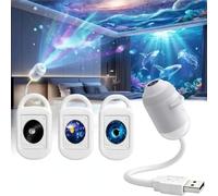 5D Holographic Night Light Projector, HD Smart Dynamic Star Projector with Various Projection Films, Plug and Play USB Galaxy Ocean Projectors, 360° Rotating Ceiling Light for Bedroom Car (3 Films)