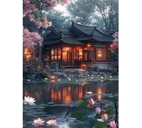 5D Houses Diamond Painting Kits for Adults, Cherry Blossoms Square Diamond Art Kit for Beginners, DIY Square Full Drill Crystal Cross Stitch Embroidery Craft Kits, for Home Wall Decor 32x40inch -3216