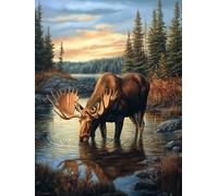 5D Lakeside Moose Diamond Art 12x16 Inch Full Drill Diamond Painting Kits for Adults & Beginners - DIY Art Crafts for Relaxation and Home Wall Decor A292