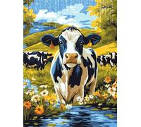 5D Landscape Diamond Art Dairy Cow Diamond Painting Kit for Adults Beginners, DIY Full Round Drill Crystal Art kits for Adults, Embroidery Cross Stitch Gem Painting for Home Room Decor 20x30 cm Q4-233