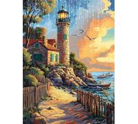 5D Lighthouse Diamond Art Sea Diamond Painting Kit for Adults Beginners, DIY Full Round Drill Crystal Art kits for Adults, Embroidery Cross Stitch Gem Painting Crafts for Room Decor 50x70 cm Q4-121