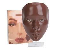 5D Makeup Practice Face Board withStand, Reusable Makeup Mannequin Head, Makeup Practice Face for Beginners and Professionals Practice Eyelash Eyeshadow (Black Skin)