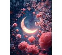 5D Moon Diamond Art Painting Kits for Adults, Flower Square Diamond Painting Art Kits for Adults Beginner, DIY Full Square Drill Gem Crystal Art Craft, for Home Wall Decor Gifts 24x32inch -3167