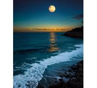 5D Moonlight Painting by the Sea for Adults, DIY Diamond Painting Kit, Night Scene on the Beach Diamond Pictures, Suitable for Diamond Painting for Beginners and Adults, Wall Decoration for Home 30 x