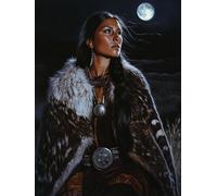 5D Native American Indian Woman Wolf Moon Diamond Art 12x16 Inch Full Drill Diamond Painting Kits for Adults & Beginners - DIY Art Crafts for Relaxation and Home Wall Decor 960