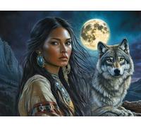 5D Native American Indian Woman Wolf Moon Diamond Art 12x16 Inch Full Drill Diamond Painting Kits for Adults & Beginners - DIY Art Crafts for Relaxation and Home Wall Decor 520