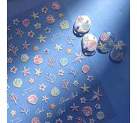 5D Ocean Nail Art Stickers Shiny Starfish Seashell Coral Flower Stickers for Nails Design Summer Beach Nail Sticker 5D Embossed Sticker Nails for Women Manicure Decor Accessories Self-Adhesive Decals