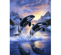 5D Orca Whales Jumping Water Diamond Art 12x16 Inch Full Drill Diamond Painting Kits for Adults & Beginners - DIY Art Crafts for Relaxation and Home Wall Decor 525