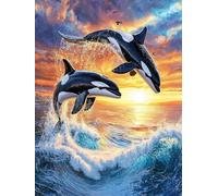 5D Orca Whales Jumping Water Diamond Art 12x16 Inch Full Drill Diamond Painting Kits for Adults & Beginners - DIY Art Crafts for Relaxation and Home Wall Decor 524