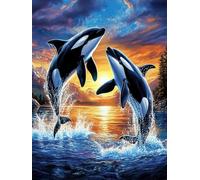 5D Orca Whales Jumping Water Diamond Art 12x16 Inch Full Drill Diamond Painting Kits for Adults & Beginners - DIY Art Crafts for Relaxation and Home Wall Decor 523