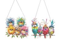 5D Owl Hanging Diamond Art Kit for Adult 2 Pack, Special Shaped Rhinestone with Chains & Hooks, Double Sided DIY Acrylic Diamond Art Painting Window Pendants Home Garden Wall Hanging Kits(2,Style 2)
