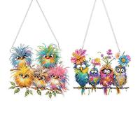5D Owl Hanging Diamond Art Kit for Adult 2 Pack, Special Shaped Rhinestone with Chains & Hooks, Double Sided DIY Acrylic Diamond Art Painting Window Pendants Home Garden Wall Hanging Kits(2,Style 1)