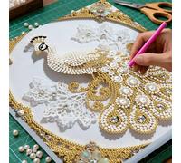 5D Pearl Painting Kits for Adults, Diamond Art Painting Kits for Adults Beginner, DIY Special Shaped Crystal Rhinestones Diamonds Dot Gem Painting for Home Wall Decor 25 x 25 cm-Peacock