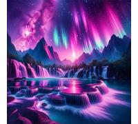 5D Purple Aurora Diamond Art Painting Kits for Adults,Scenic Waterfall Diamond Painting for Beginner,DIY Full Cross Stitch Embroidery Art Canvas Pictures Home Wall Decor Gift Square Drill,41x41 inch