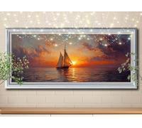 5D Sailboat,Ocean Diamond Painting,Full Drill Diamond Art Painting Kit for Adults large 100x200cm,DIY Cross Stitch Rhinestone Arts Picture,Crystal Art Kits for Kids Gifts Home Wall Decoration 58Y-1619