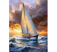 5D Sailboat Sailing on Sea Diamond Art 12x16 Inch Full Drill Diamond Painting Kits for Adults & Beginners - DIY Art Crafts for Relaxation and Home Wall Decor 756