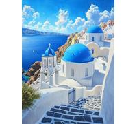5D Santorini Greece Landscape Diamond Art 12x16 Inch Full Drill Diamond Painting Kits for Adults & Beginners - DIY Art Crafts for Relaxation and Home Wall Decor A335
