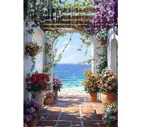 5D Seaside Diamond Art Garden Diamond Painting Kit for Adults Beginners, DIY Full Round Drill Crystal Art kits for Adults, Embroidery Cross Stitch Gem Painting Crafts for Room Decor 50x70 cm Q4-157
