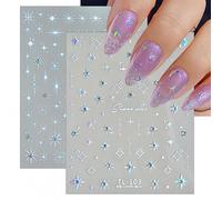 5D Self-Adhesive Glitter Diamond Star Nail Art Sticker Glitter Rhinestones Nail Design White Stars Nail Supplies Shiny Crystal Star Luxury Nail Design Supplies for Women DIY Nail Decorations