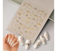 5D Self-Adhesive Nail Stickers with Angel Eyes & Four-Pointed Stars - Embossed Gothic Style Decals DIY Nail Art Accessories for Manicure, Halloween Party Festival Decorations 1 Sheet