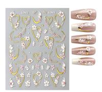 5D Spring Summer Floral Nail Art Stickers,3D Embossed Golden Love Flower Self-Adhesive Nail Transfers for Gel Nails,Nail Supplies Design Decoration Accessories for Women Girls,Na/il Stickers Flowers