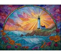 5D Square Diamond Painting Kit, Full Drill Festive Lighthouse Abstraction Diamond Art for Adults & Kids, Holiday Home Decor, DIY Gift Idea, Fun Family Craft Activity Stress Relief 70x90cm B-156
