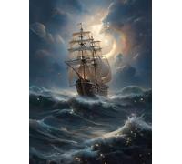 5D Square Diamond Painting Kit, Full Drill Festive Ship In The Sea Diamond Art for Adults & Kids, Holiday Home Decor, DIY Gift Idea, Fun Family Craft Activity, Perfect for Stress Relief 70x90cm B-145