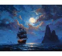 5D Square Diamond Painting Kit, Full Drill Festive Ship Starry Sky Diamond Art for Adults & Kids, Holiday Home Decor, DIY Gift Idea, Fun Family Craft Activity, Perfect for Stress Relief 50x70cm B-150