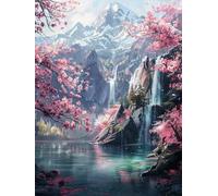 5D Square Diamonds Painting Kits, High Mountain Waterfall DIY Crystal Art Craft for Adults Christmas, Beginner Mosaic Painting Embroidery Canvas, Home Wall Decoration Birthday Gifts 80x160cm LZ218D