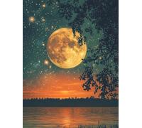 5D Starry Sky Diamond Painting Kits for Beginners Adults, DIY Moon Diamond Art Kits, Square Full Drill Gem Art Crafts, Crystal Embroidery Cross Easy Kits for Home Wall Decor 12x16inch（PF-55535）