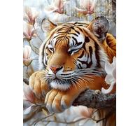 5D Tiger Diamond Art Orchid Diamond Painting Kit for Adults Beginners, DIY Full Square Drill Crystal Art kits for Adults, Embroidery Cross Stitch Gem Painting Crafts for Room Decor 60x80 cm Q4-299