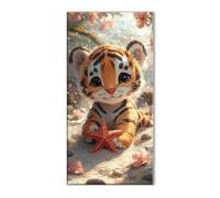 5D Tiger Starfish Diamond Art Kits Adults, Full Drill Crystal Rhinestones Embroidery Craft Set, Cross Stitch Kits for Adults Beginner, Gems Art Diamond Painting for Room Decor Gift 8x16in J26-7142