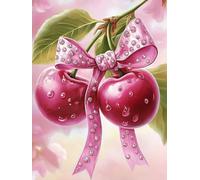 5D Two Pink Cherry with Bow Diamond Art 12x16 Inch Full Drill Diamond Painting Kits for Adults & Beginners - DIY Art Crafts for Relaxation and Home Wall Decor 578