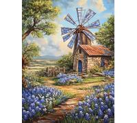 5D Vintage Windmill in The Bluebonnet Diamond Art 12x16 Inch Full Drill Diamond Painting Kits for Adults & Beginners - DIY Art Crafts for Relaxation and Home Wall Decor 687