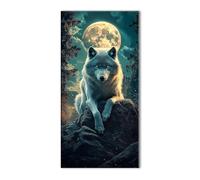 5D Wolf Moon Diamond Art Kits Adults, Full Drill Crystal Rhinestones Embroidery Craft Set, Cross Stitch Kits for Adults Beginner, Gems Art Diamond Painting for Home Decoration Gift 40x80in J26-12000