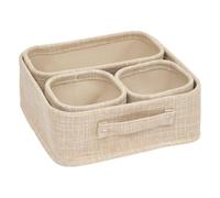 5Five Beige Polyester Storage Basket - X - 31 x 31 x 10 cm - Home Organizer, Versatile Storage Box, Practical Accessory for Living Room