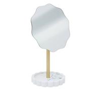 5Five - MARBY White Glass and Polyresin Freestanding Mirror - 16.4 x 12.2 x 27.2 cm - Decorative Mirror, Bathroom or Bedroom Accessory, Elegant Design