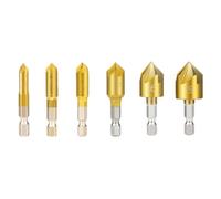5Flute Hex Shank Deburring Tool, Titanium Coated HSS Countersink Cutter & Center Punch Set, 6-Piece Kit