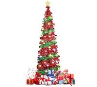 5Ft/ 1.5m Collapsible Christmas Tree,Pop Up Tinsel Christmas Tree with 50 LED Light,Whimsical Collapsible Artificial Christmas Tree,Pop Up Tinsel ChristmasTree for Home,Office,Party Decor