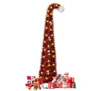 5Ft/ 1.5m Collapsible Christmas Tree,Red Crooked Neck Tinsel Christmas Tree with 50 LED Light,Whimsical Collapsible Artificial Christmas Tree,Pop Up Tinsel ChristmasTree for Home,Office,Party Decor