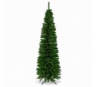 5Ft/1.5m Green Artificial Slim Pencil Christmas Tree, 290 Tips, Metal Stand | For Christmas, Home, Office and Party Decor, PVC and Metal Construction, Easy Assembly, Slim Space-Saving Design, Sturdy Base