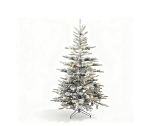 5Ft/1.5m Luxury Pre Lit Snow Flocked Christmas Tree Snow Covered Green Tips Hinged Branches Bushy Artificial Xmas Tree Home Snowy Decorations Warm White LEDs Lights