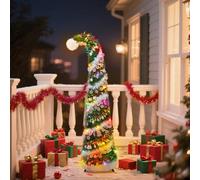 5ft/1.5m Pop-Up Artificial Christmas Tree with Spiral White Garland, Collapsible Tinsel Xmas Tree for Indoor Outdoor Holiday Decorations (Bent-necked Green Christmas Tree)