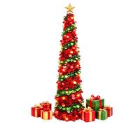5FT/1.5M Pop-Up Christmas Tree, Collapsible Pre-Lit Artificial | Xmas Tree with 50 Multicoloured LED Lights & Star Topper, Slim Pencil Tree for Small Spaces, Home & Office Décor