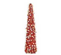 5ft/ 1.5m Pop Up Christmas Tree with Lights and Decorations Fully Decorated Christmas Tree Pop Up Tree Xmas Tree for Small Corner Christmas Decorations, Bell Decoration, Red